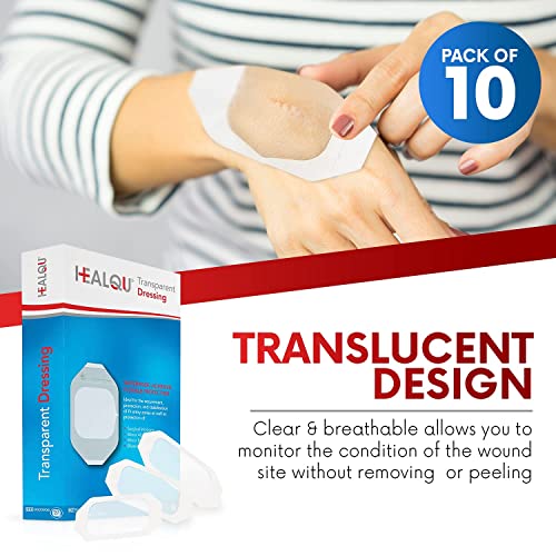 Healqu 9020905-10 Transparent Film Dressing, 4 Inch X 4 3/4 Inch Box Of 10 - Waterproof Wound Bandage Adhesive Patches thumb #2