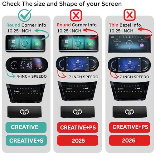 Image of Wisely Pack 4 - Screen Guard for TATA NEXON (2026) CREATIVE, CREATIVE+ S (CNG), CREATIVE+S Dark Car Display Protector 10.25 inch INFOTAINMENT [Round Edge] + 4 inch MID CLUSTER + STEERING + AC (Touch) Panel - Stereo Car Accessories
