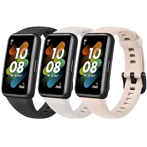 Meliya 3 Piezas Correas para Huawei Band 7 Correa,Silicona Pulseras de Repuesto para Huawei Band 7 Strandard & 7 NFC Edition Mujer Hombre(Negro/Rosa/Gris)