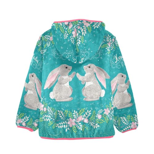 OTVEE Easter Rabbits Floral Wreath Kids Hoodie Jacket Fall Spring Full Zip Warm Outwear Coat2