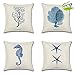 Odot Modernos Funda de Cojín de Algodón Lino para Sofá, Animales Marinos Impreso Decoración de la Cama en Casa Cuadrado Caso de Almohada para Hogar Coche Oficina Juego de 4 (45x45cm,Azul)