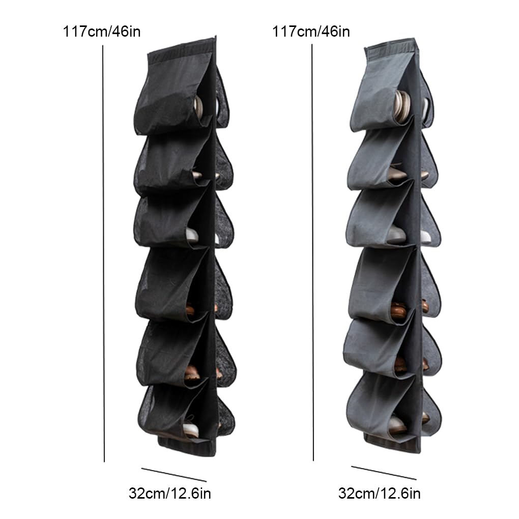 Juego de 5 zapateros para puerta con 12 bolsillos para zapatos deportivos, bolsa de almacenamiento transpirable, organizador de armario, color negro
