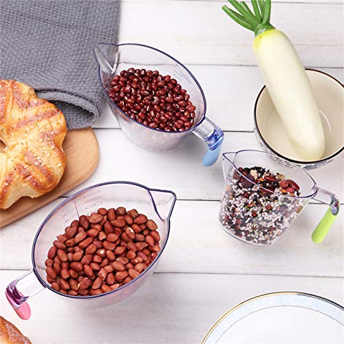 juehu 3-delige plastic maatkan, Plastic maatbeker, maatkan Set Transparante plastic kan Set voor Keuken, Meetbekers en Lepels Set, 200ml, 400ml, 900ml, Voeg 5stuk Kleur Meetlepel - Image 3