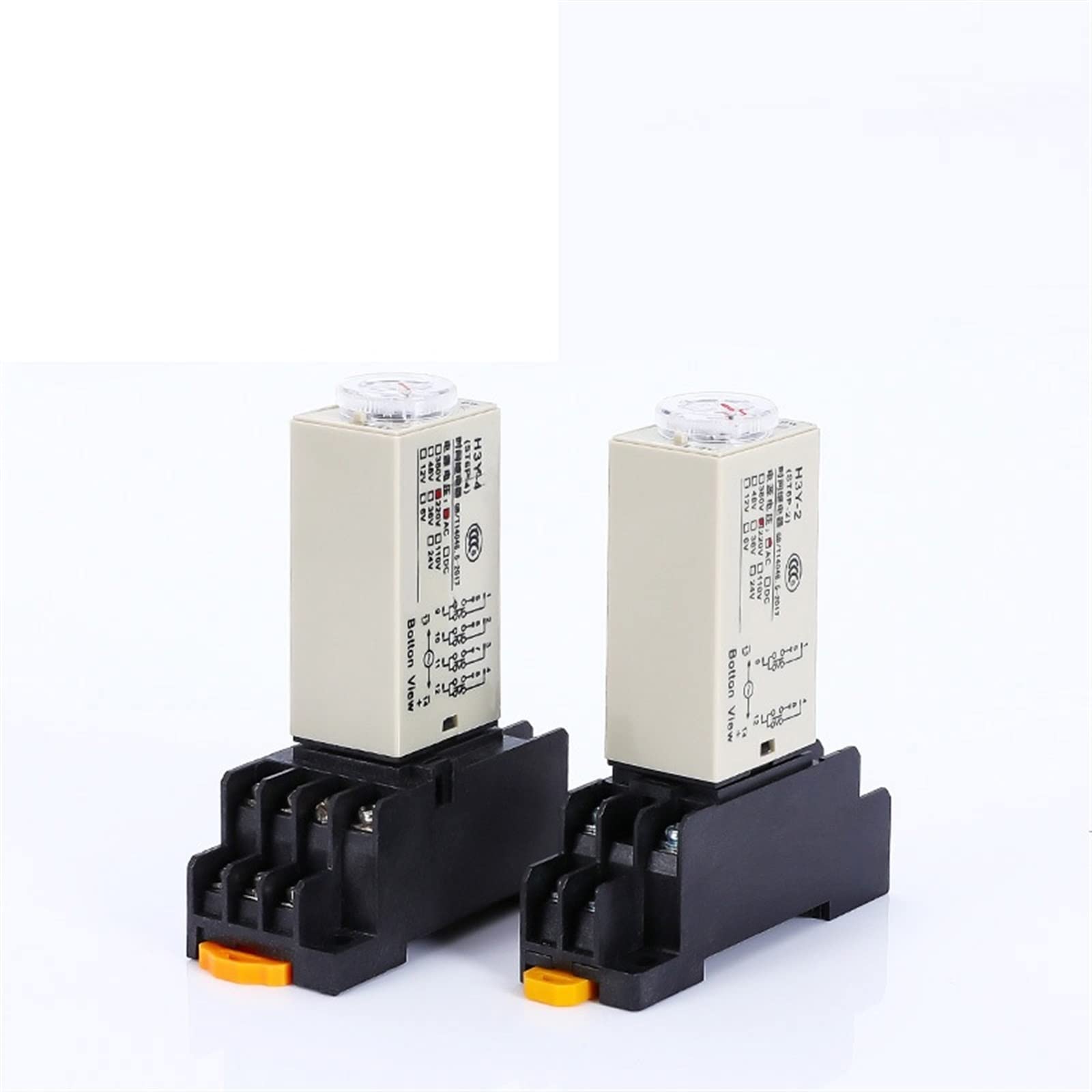 AQHYEBNSR Power-on Delay Rotary Knob 5S/10S/30S/60S/3M/5M/10M/30M Timer Timing Time Relay DC12V 24V H3Y-2 with Base Socket(1S)