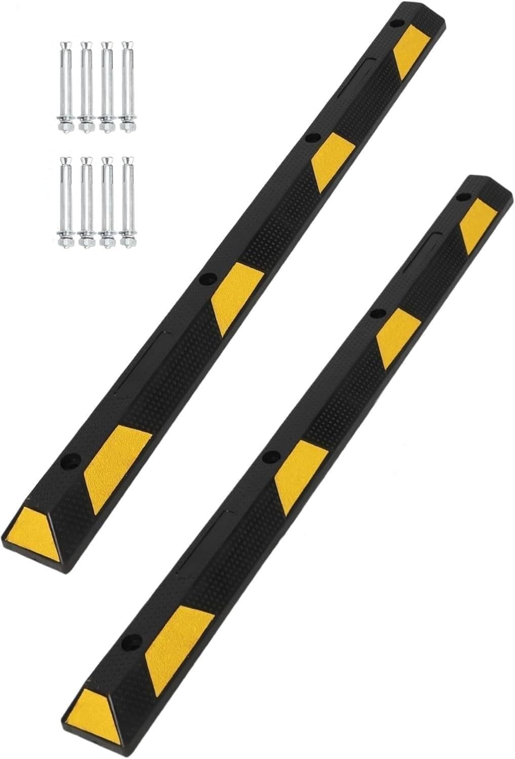 GlowSol 72 inch Rubber Parking Curb Wheel Stop 2 Pack, 6ft Heavy Duty Synthetic Rubber Speed Bump for Parking Lot Driveway, Light Yellow- 85% Rubber Parking Curb with 8 Anchor Nails for Traffic Safety