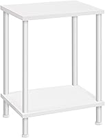 Vista 17 de HOOBRO Mesa auxiliar, mesa lateral pequeña, mesita de noche con 2 estantes de almacenamiento, mesa de sofá para espacios pequeños, sala de estar