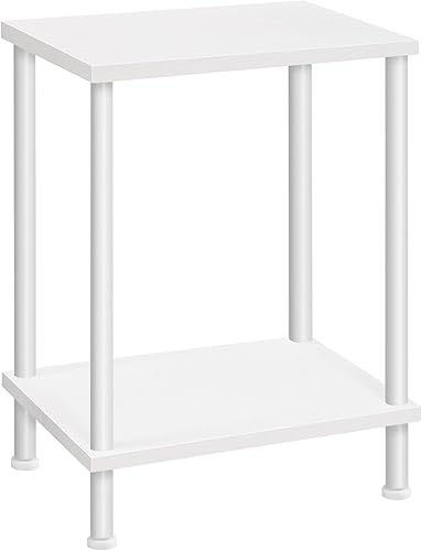 Miniatura 17 de HOOBRO Mesa auxiliar, mesa lateral pequeña, mesita de noche con 2 estantes de almacenamiento, mesa de sofá para espacios pequeños, sala de estar,