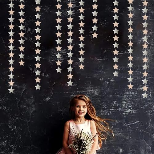 Image of Champagne Glitter-Silver Party-Decorations Birthday Garland - 62ft Twinkle Little Star Hanging Streamers Banner,Boho Wedding Bridal Baby Shower Disco Christmas Bachelorette Engagement Decor Hugtmr