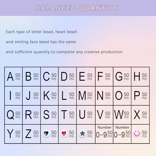 Image of Amaney 1600pcs Acrylic Letter Beads - 4x7mm White, A-Z 31 Styles for Jewelry Making Bracelets, Necklaces, Key Chains