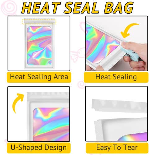 TIFICAL 100 PCS Holographic Bags for Lashes, Press On Nails, Candy, Small Baggies Sample Bag Smell Proof Packaging Bag for Jewelry, Resealable Bags for Small Business, Food Storage Bags