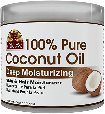 Okay | 100% Pure Coconut Oil | For All Hair Textures & Skin Types | Moisturize - Massage - Condition | Excellent Source of Vitamin E | All Natural | 6 Oz
