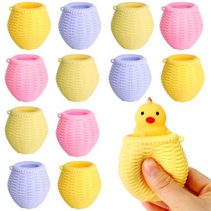 12 Pack Easter Eggs Squishy Chicks- Cute Chicken Stress Relief Squishies - Cage Chick Squeeze Toys for Fidget Autistic Anxiety ADHD Birthday Easter Party Favors