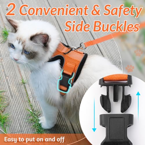 Image of rabbitgoo Cat Harness and Leash Set, Escape Proof Vest, Orange | Soft Breathable Mesh, Easy Adjustable Fit, Snap Buckles, Sturdy Clip, Reflective Strips, for Small & Average Cats Walks, Xs