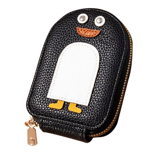 Cute Penguins PU Credit Card Coin Wallet, Small Genuine Leather Wallet for Women, Credit Card Wallet with Zipper, Portable multi slot credit card holder (Black)