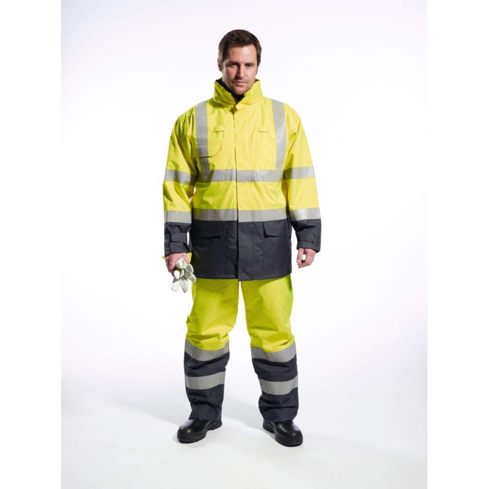 Portwest S782 Pantalón de Trabajo Cinta Reflectante Resistente Antiestático | Amarillo/Azul marino, 2XL, Corte Estándar, Unisex, Costuras Selladas, Ropa Transpirable, Duradero, Forro de Algodón FR