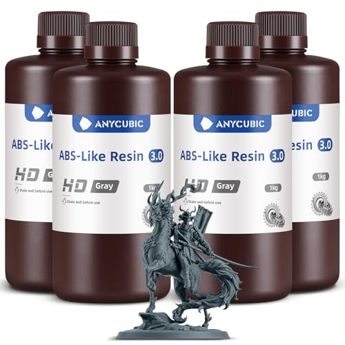 Image of ANYCUBIC ABS-Like Resin 3.0, 3D Printer Resin with Enhanced Strength and Toughness, High Precision and Minimal Shrinkage, Wide Compatibility for All LCD Resin 3D Printers (HD Grey, 4kg)