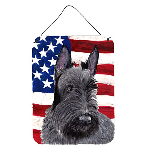 Caroline's Treasures SC9032DS1216 USA American Flag with Scottish Terrier Wall or Door Hanging Prints Aluminum Metal Sign Kitchen Wall Bar Bathroom Plaque Home Decor Front Door Plaque, 12x16, Multicol