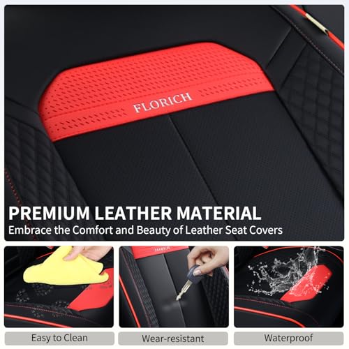 Image of FLORICH Front Seat Covers, Luxury Car Seat Cover with Waterproof Leather, Automotive Vehicle Seat Covers for Cars Trucks Vans SUVs Sedans (2 Packs, Black&Red Line)