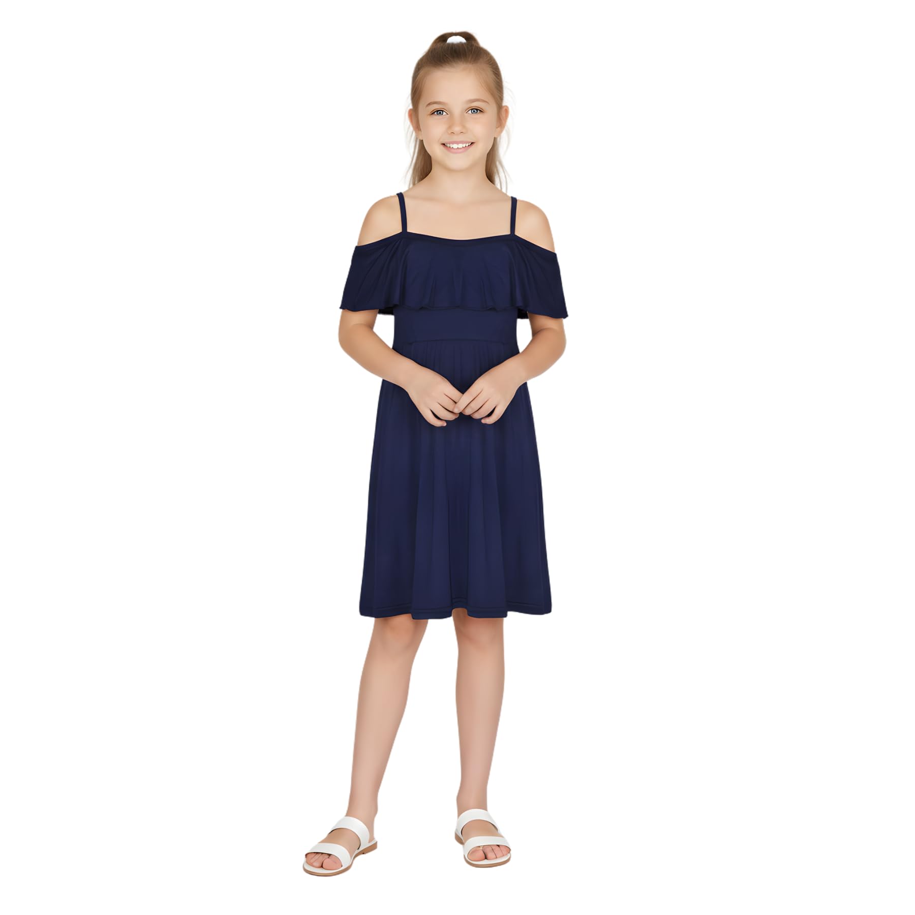 A2z 4 Kids Girls Navy Off Shoulder Skater Outfit Stylish And Trendy Party Wear - Plainoff Shoulder Dress 11-12