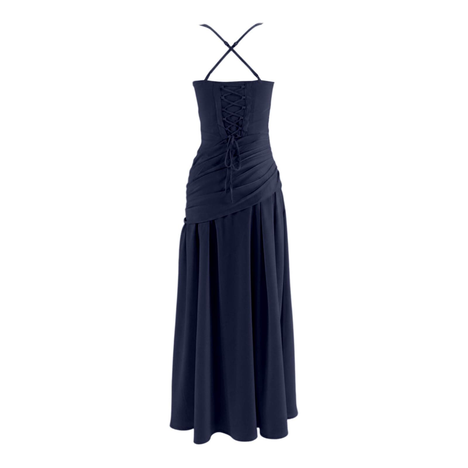 Robe De Soiree Femme sans Manches Robe Dos Nu Longue Chic Et Elegant Sexy Plissée Boheme Fluide Portefeuille Dress pour Cocktail Invitée Mariage Base