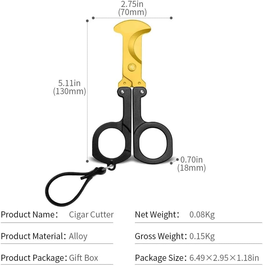 JDIME Stainless Steel Cigar Cutter, Scissor-Style Slicer with Protective Sheath and Ergonomic Ring Handles(Gold)