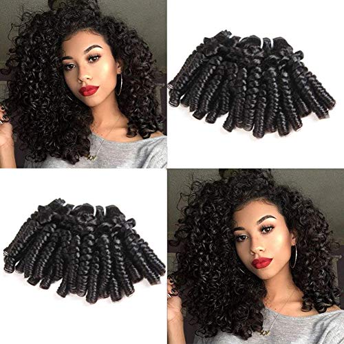 Brazilian Funmi Hair Curly Weave 4 Bundles Human Hair Curly Hair Weave 50g/pcs Spiral Curl Hair Bundles 10A Romance Curl 100% Unprocessed Hair Weft Extensions Natural Black Color(10 10 10 10)