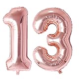 Ponmoo Foil Globo Número 13 31 Oro Rosa, Globo de Cumpleaños Fiesta Decoración