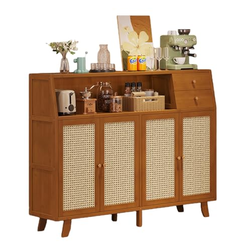 GRSMIS キッチンラック、カウンタートップ、段式スパイスラック、キャビネット収納ラック、家庭用品、多機能、大容量、扉付き、防塵、安定性、組み立て簡単、スタイリッシュ。 (ブラウン,引き出し付き4つの扉)