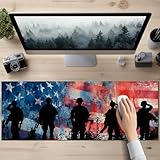 HOMETITUTE XL Mouse Pad 31.5 x 11.8 Inch Patriotic American Flag Soldier Silhouette Desk Mat Large Extended Keyboard Mat Computer Desk Pad Non Slip Waterproof Mouse Pads Gaming Office