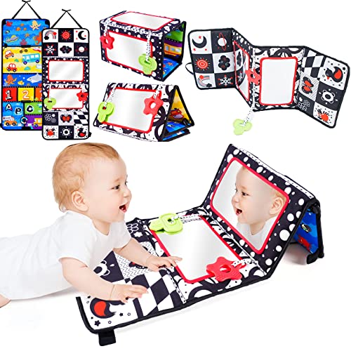 Image of Koty Baby Mirror Tummy Time Toys, Tummy Time Mirror for Babies, Foldable Black and White Baby Toys 0-6 Months, High Contrast Baby Toys for Newborn, Infant Activity Floor Mirror Toy 0 3 6 9 12 Months