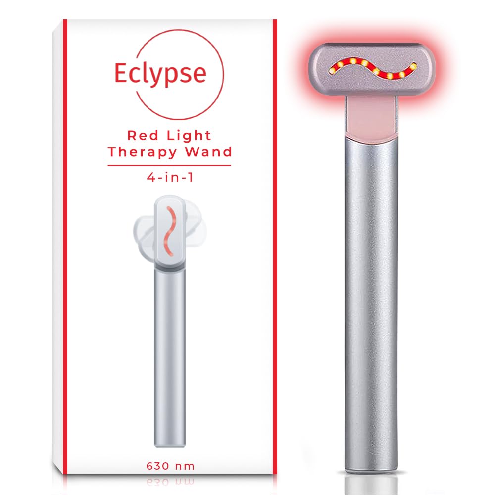 Red Light Therapy for Face, 4-in-1 Rejuvenation Wand: Skin Tightening Massager, Anti-Aging & Wrinkle Reduction, Face & Neck Care Tool (Stellar Silver)