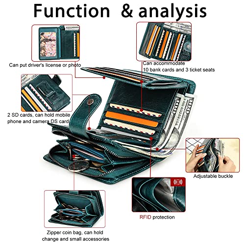 Contacts Womens Trifold Wallet Leather Small Zipper Bifold Purse for Women Coin Pocket Lady ID Window Card Holder with RFID Blocking3