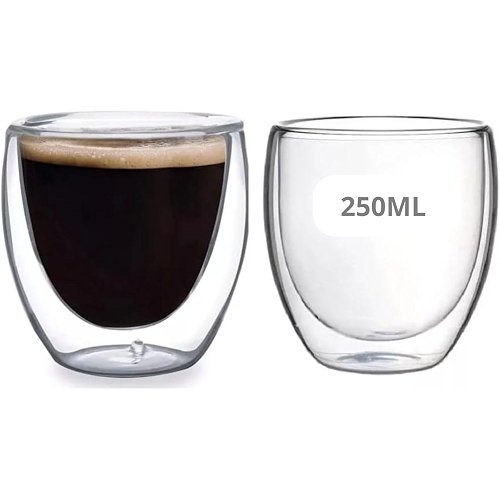 Copo de Vidro Duplo para Café 250ml Conjunto com 2 Peças Isolamento Térmico e Design Moderno Premium