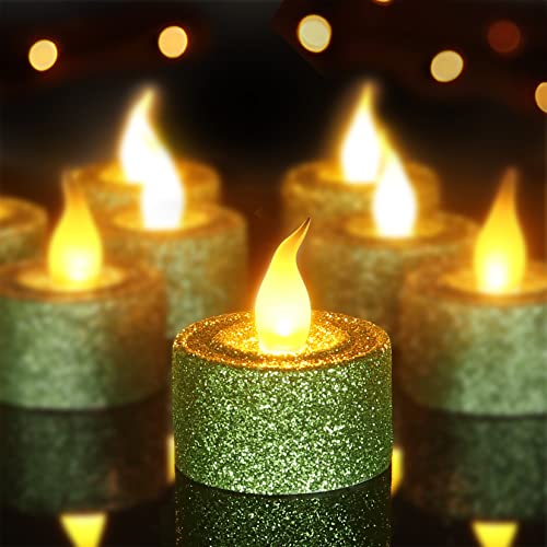 Furora Lighting Led Green Tea Lights Battery Operated Electric Candles, Flameless Tealights Candles For St Patric Day Decorations, Green Christmas Ornaments Pack Of 12 #TOP17