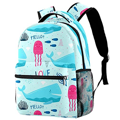 Sac à dos pieuvre bleue et baleine avec poche gourde externe