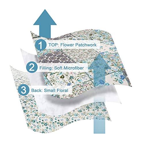 Enjohos Green Floral Quilt Set Queen Patchwork Quilts Bedspread Queen Size Quilt Quilted Coverlet Reversible Lightweight Quilt For Queen Bed With 2 Pillow Shams For All Seasons #TOP4