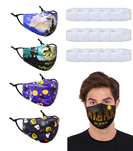 4 pcs 3 Layers Warm Face Covering Mask Warm Washable Reusable Cotton Winter Mask with 15 Pcs Carbon Filter (Adult mix-06)