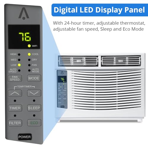 Image of 6000 BTU Window Air Conditioner, Cools up to 250 Sq. Ft., Energy Saving Window AC Unit with Remote & App Control & Timer Function & Easy Install Kit, Perfect for Small Bedroom, Living Room