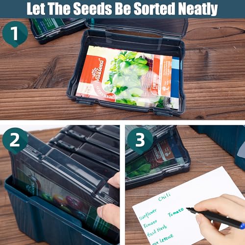 Image of Dark Green Seed Storage Box with 6 Inner 57 Inch Small Boxes, Portable Tool Storage Box for Fishing, Garden Seed Packet Storage Organizer with Label Stickers