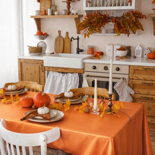 Image of TURSTIN 4 Pack Fall Themed Satin Tablecloth 102 x 58'' Overlay Table Cover