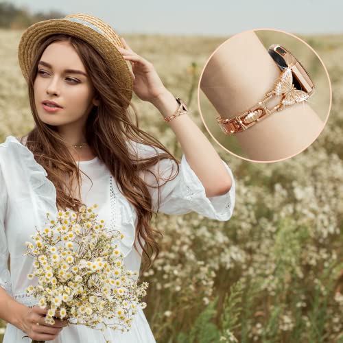 G-Ficu Galaxy Watch 4 Band 20Mm Butterfly Band For Samsung Galaxy Watch 5 & 4 Band 40Mm 44Mm, Women Bling Diamond Slim Band, Cute Luxury Metal Band For Watch 5 Pro/Watch 4 Classic 42Mm 46Mm/Watch 3 41Mm/Active 2(Rose Gold) #TOP4