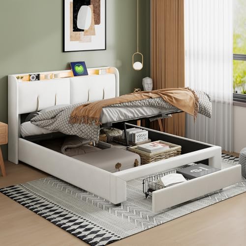 Polsterbett Doppelbett 160x200, Boxspringbett mit Schubladen am Fußende des Bettes, Schubladenbett mit hydraulischem Stauraum, Gepolstertes...