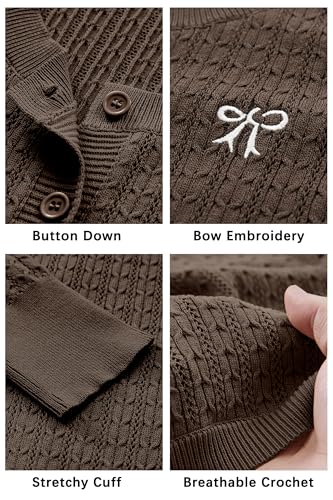 Arach&Cloz Womens 2025 Summer Lightweight Cardigan Long Sleeve Cable Knit Hollow Out Bow Embroidery Tops3
