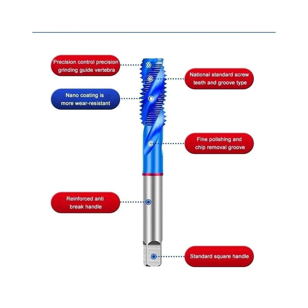 Macho de máquina con nanorrevestimiento azul M3-M24 | Nanorevestimiento azul; M35 Con Cobalto; Ranura recta, extremo en punta, ranura en espiral(M22x2.5)