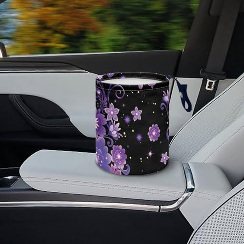 Image of Pensura Car Trash Bag Hanging Car Garbage Bag Mini Auto Interior Accessories Multipurpose Purple Floral Butterfly Mini Trash Can for Cars Auto Accessories for Cars, Home, Outdoor