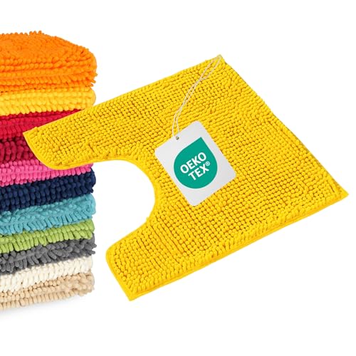 WohnDirect Tapis de Bain Jaune 45x45 cm découpe – Antidérapant, Absorbant, Chenille Microfibre Ultra Douce – Confort Salle de Bain, Lavable Machine,...