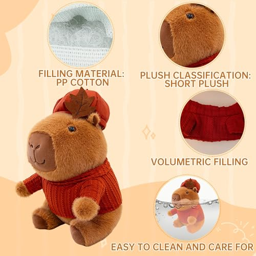 Image of Capybara Stuffed Animal, Cute Kawaii Stuffed Capybara Plush Toys with Hat Red Clothes, Kawaii Cute Plush Animals Peluche Capibara Toys Gifts for Girls Kids Birthday Valentine Christmas Decor 10 inch