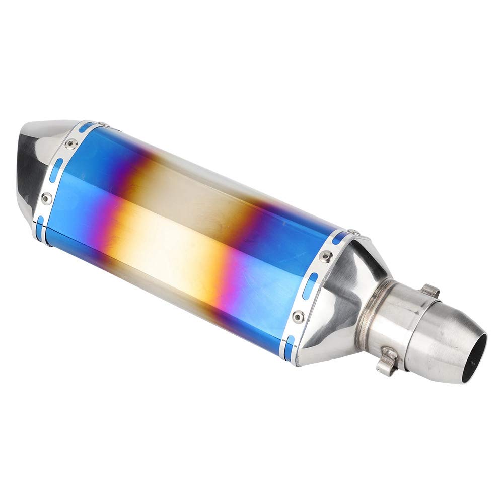 Tubo di Scarico della Coda, Moto Universale 51 Mm in Acciaio Inossidabile Coda Silenziatore Posteriore Tubo di Mostro di Scarico Blu Lucido