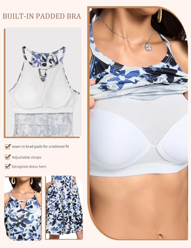 JOYSHAPER Built in Bra Summer Dress Casual Beach Sundress Flowy Halter Dress with Pockets3