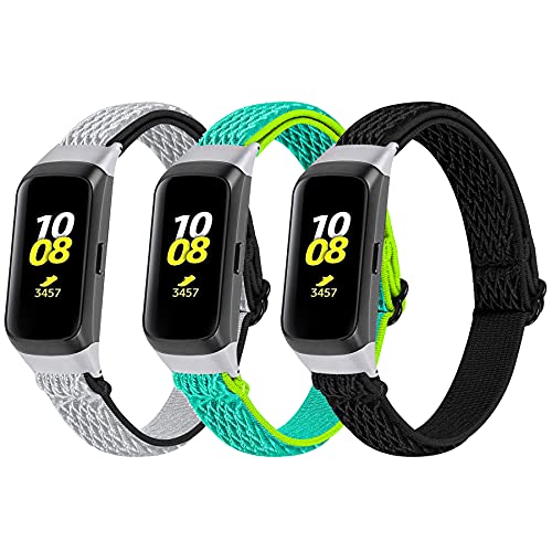 Fit for Samsung Galaxy Fit SM-R370 Bands Women Men, Sport Stretch Elastic Nylon Bracelet Strap Replacement Watch Band Wristbands for Samsung Galaxy Fit Fitness Tracker (Gray Green Black)
